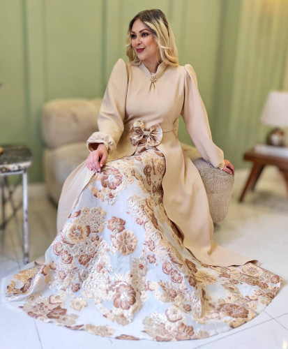پیراهن بلند جنس کرپ مازراتی و ژاکارد مدل هلینا تا سایز 52